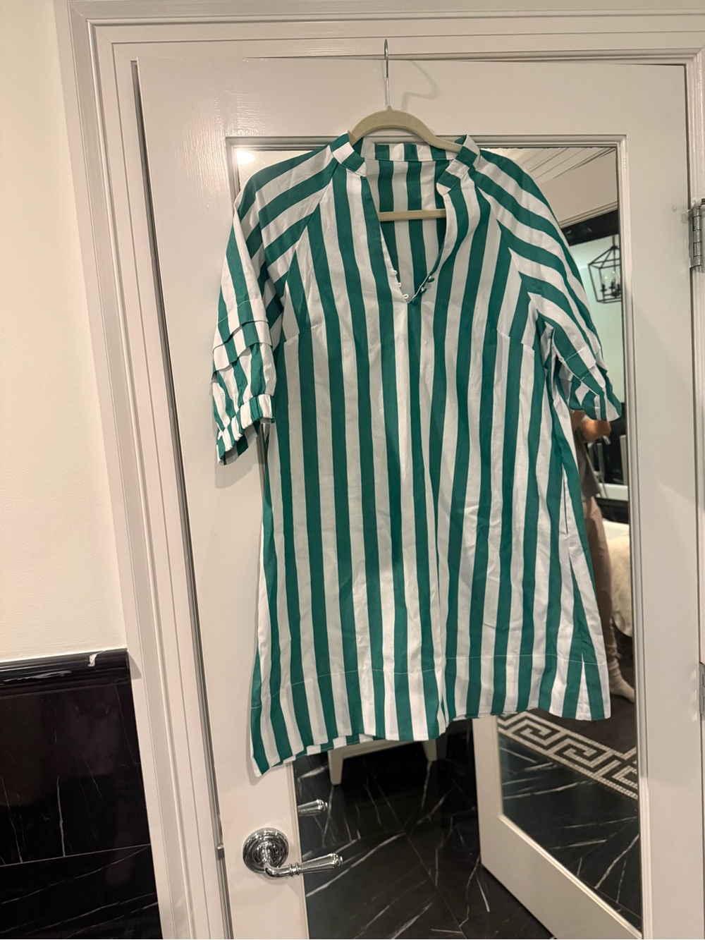 Women's Green and White Striped Tunic Dress